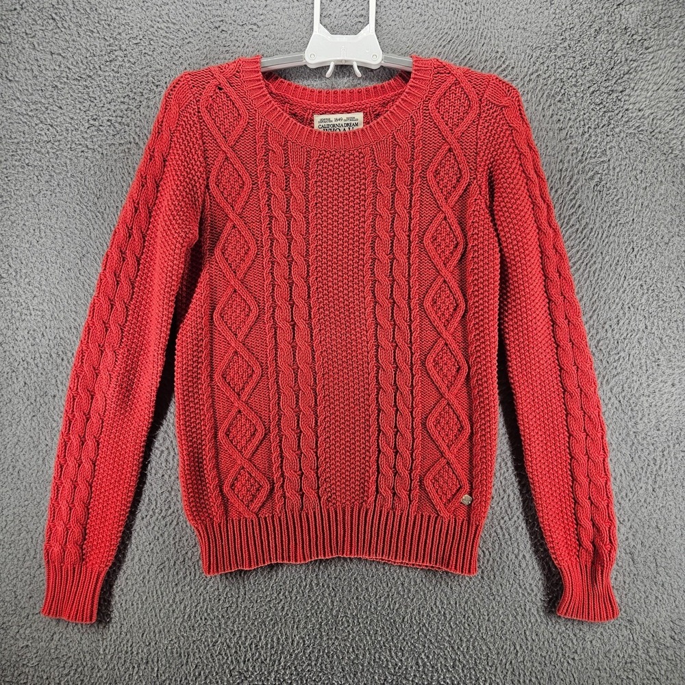 Who.A.U California Dream Red Cable Knit Sweater Womens Small Vintage